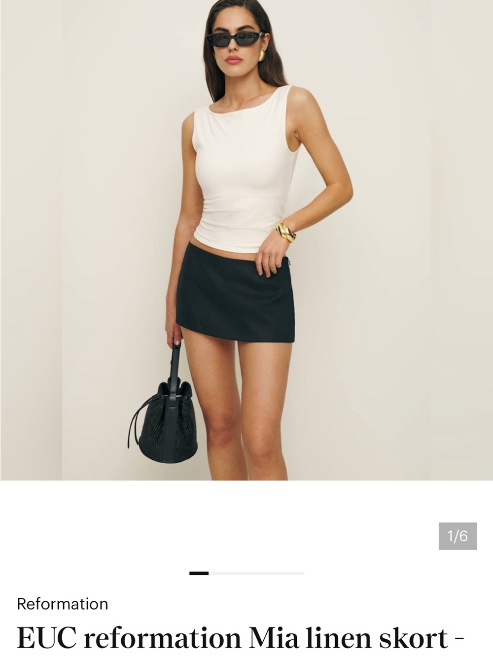 Reformation Black Linen Mini Skort